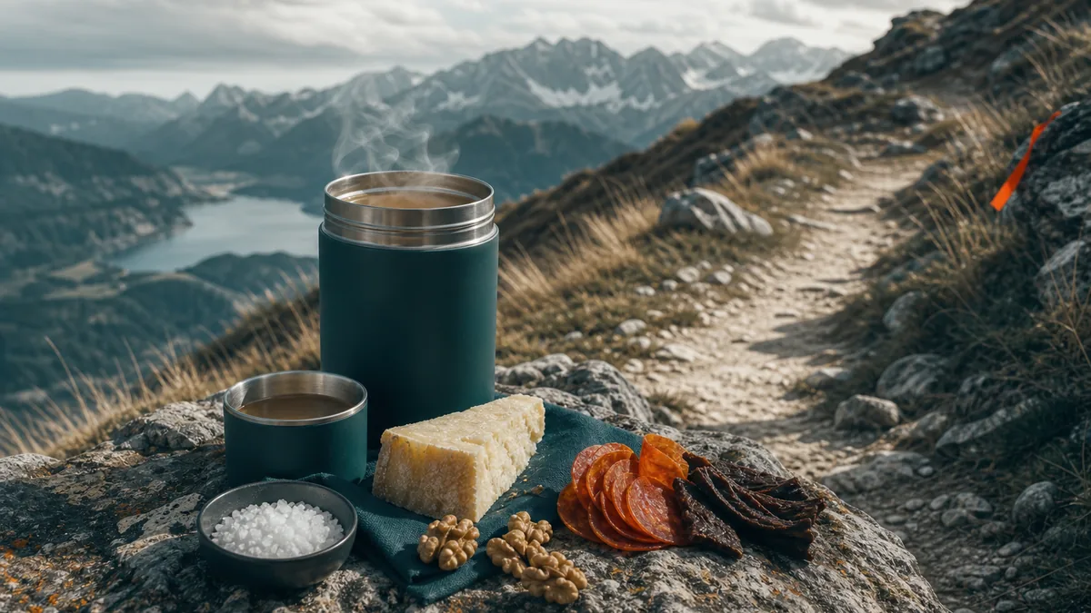Ce qu’il avait dans son sac : salé, bouillon, fromage et les vrais aliments du ravito